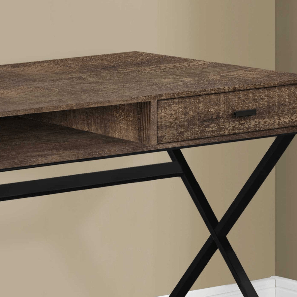 24" Brown Rectangular Computer Desk With Two Drawers