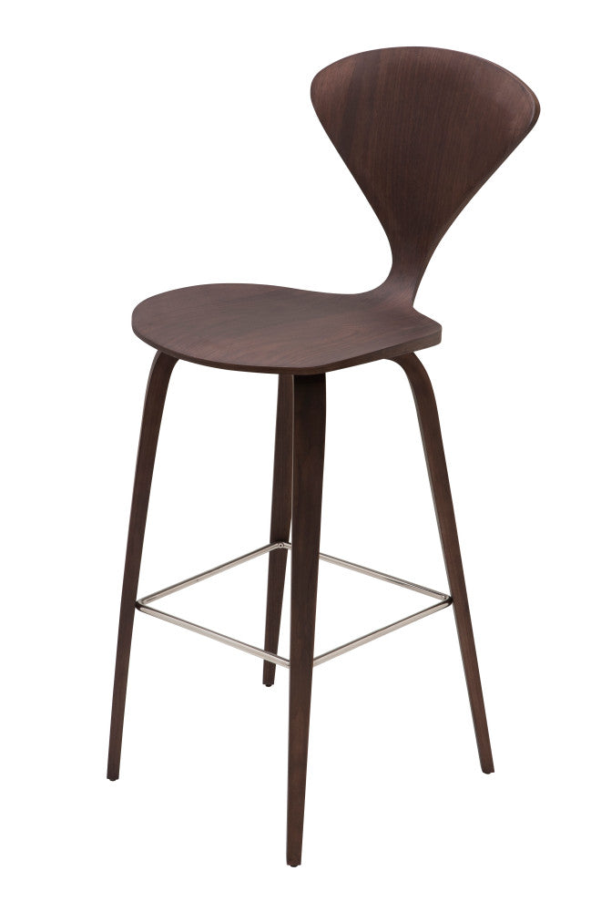 Satine Bar Stool, Mid Century Molded Plywood Bar Stool, Dark Walnut