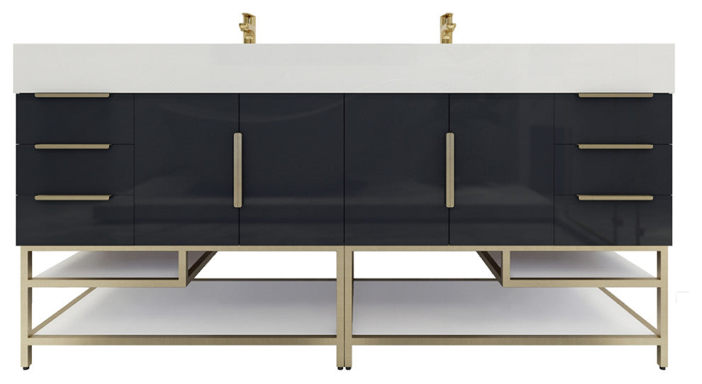Madison 84" Free Standing Double Sink Vanity with Reinforced Acrylic Sink, High Gloss Dark Gray