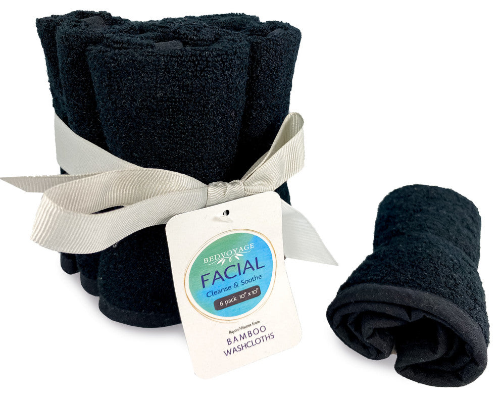 BedVoyage Rayon Viscose Bamboo Facial Washcloth, 6pk Black