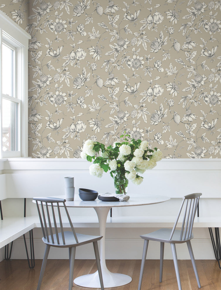 Passion Flower Toile Linen Wallpaper