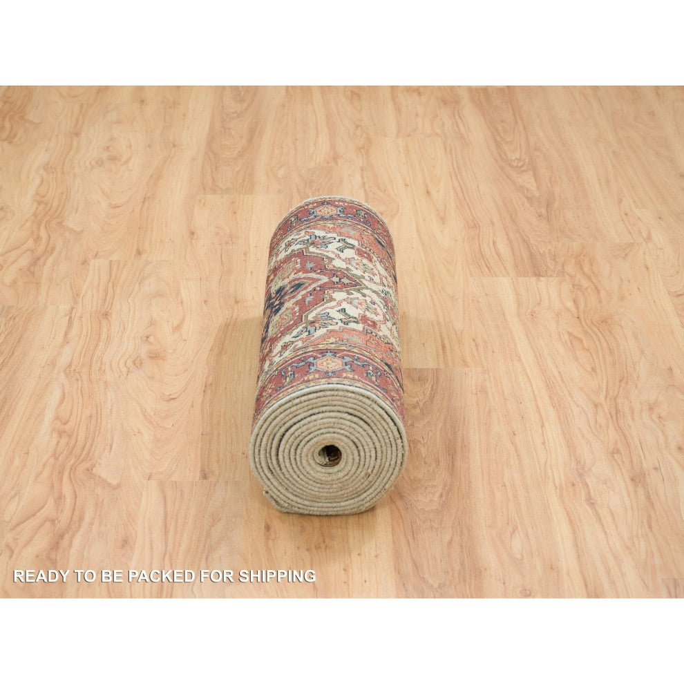 Ivory Wool Heris Re-Creation Hand Knotted XL Runner Oriental Rug, 2'6"x18'