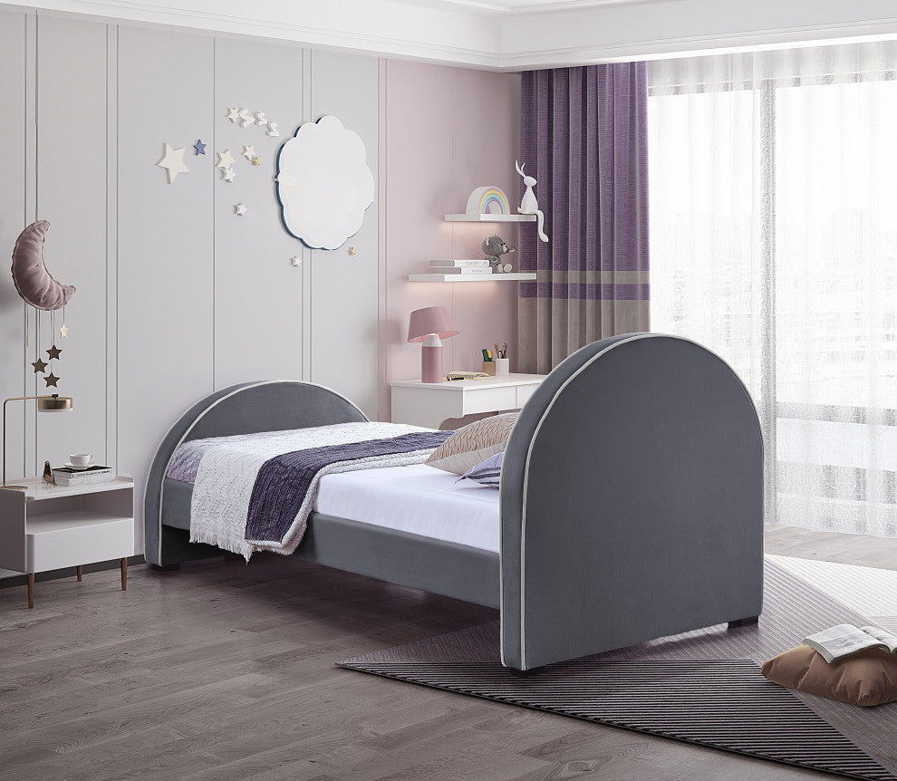Brody Velvet Upholstered  Bed, Gray, Twin