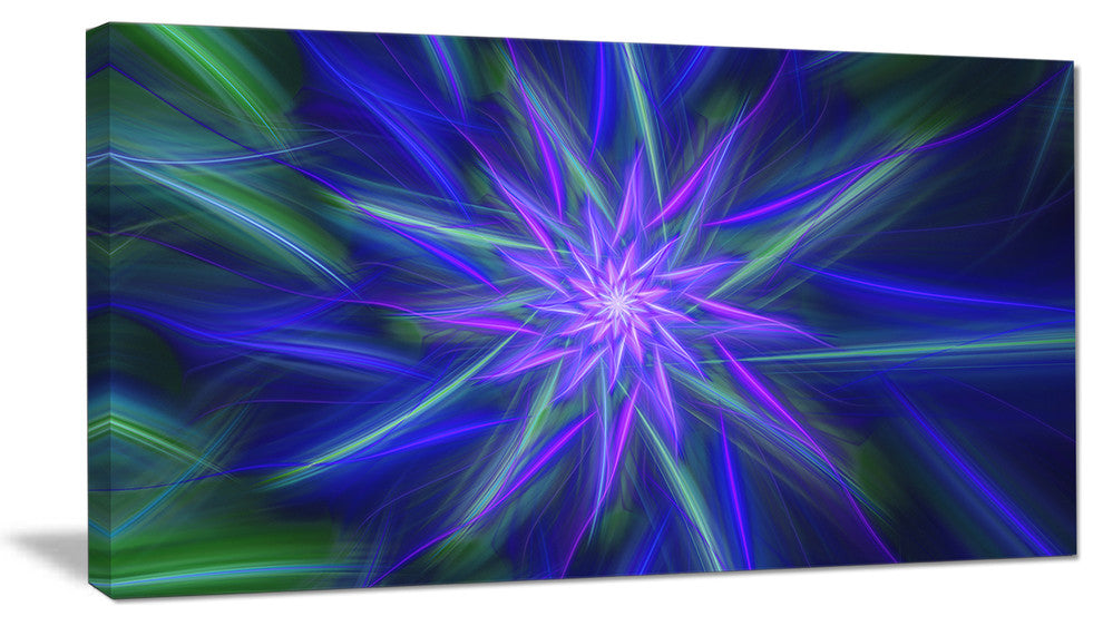 Shining Blue Exotic Fractal Flower, Floral Canvas Art Print, 40x20