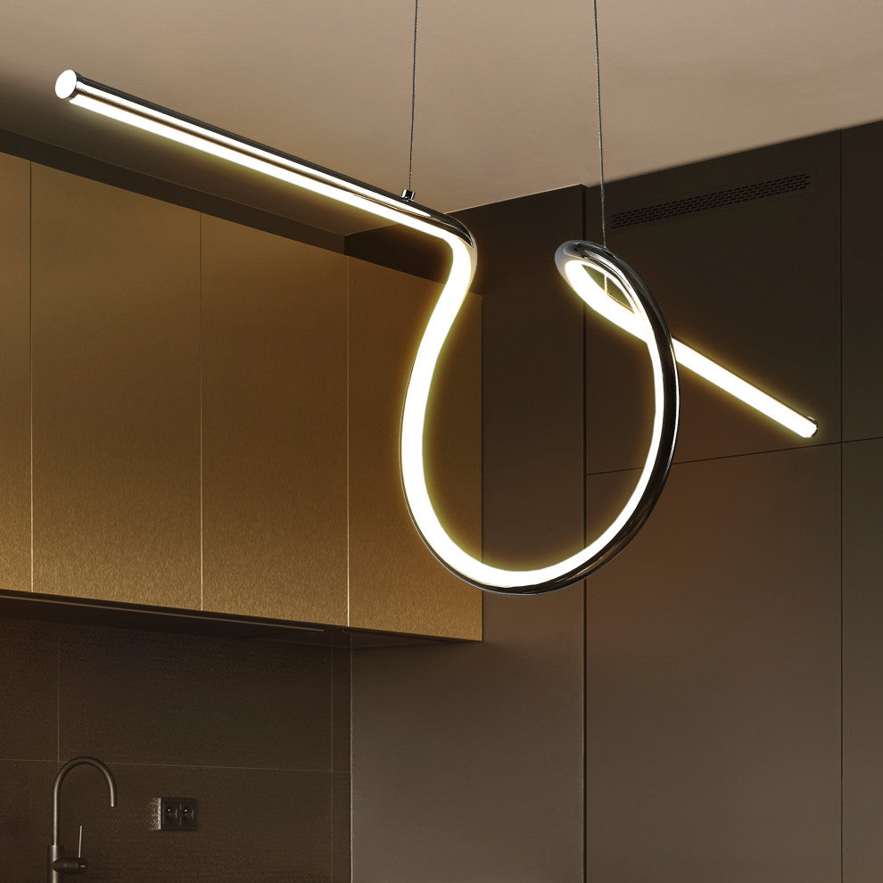 Ali 34.5" Dimmable Adjustable Integrated LED Metal Linear Pendant, Chrome