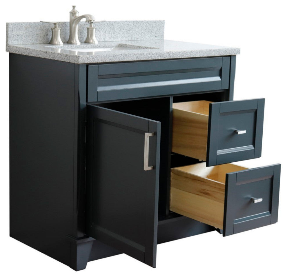 37" Single Sink Vanity, Dark Gray Finish With Gray Granite