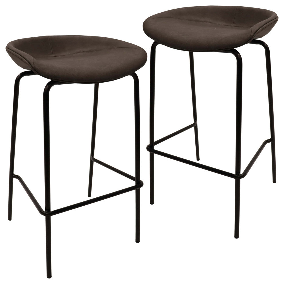 LeisureMod Servos Barstool With Faux Leather Seat and Iron Frame Set of 2, Elephant Gray