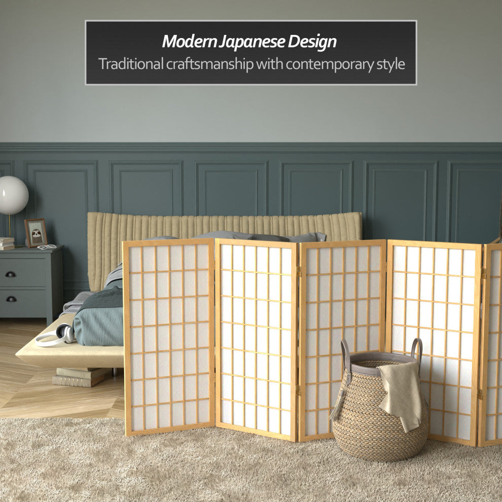3' Tall Window Pane Shoji Screen, Natural, 5 Panels