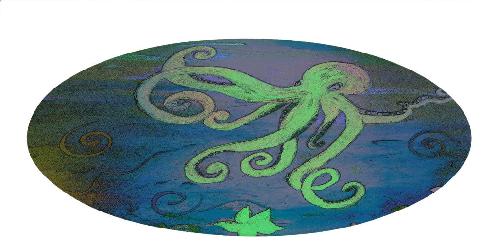 Sea life round chenille area rugs from my art. Approximately 60", Green Octopus,