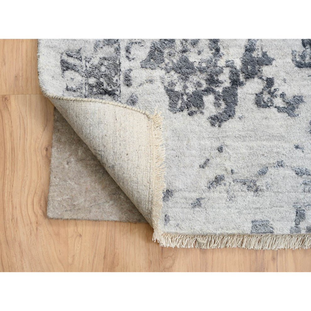 Gray Hand Knotted Erased Persian Design Wool and Silk Oversized Rug 14'2"x18'0"