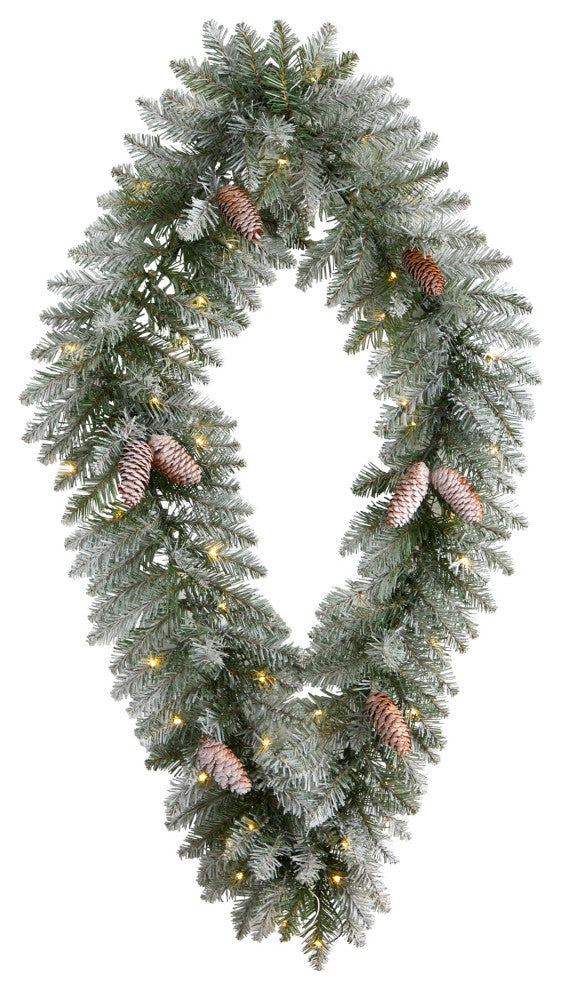 3' Holiday Xmas Geometric Diamond Frosted Wreath W/Pinecones & White LED Lights