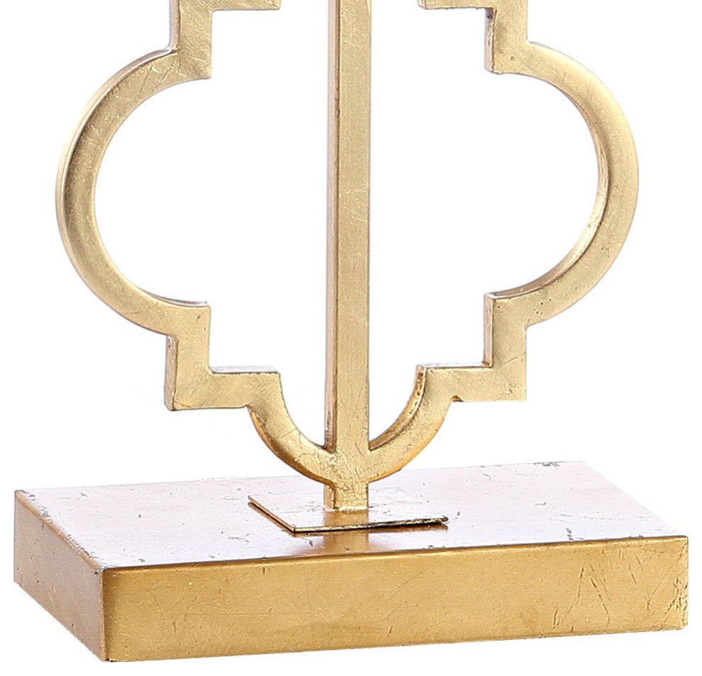 Selina 32" Iron Ogee Trellis Modern LED USB Table Lamp, Gold by JONATHAN Y