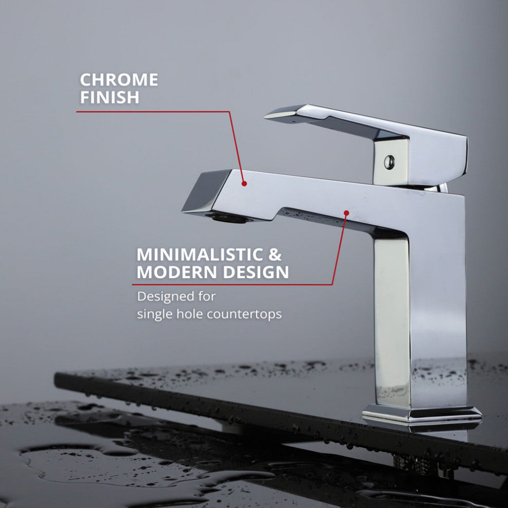 Labaro Brass Single Hole Bathroom Faucet, Chrome