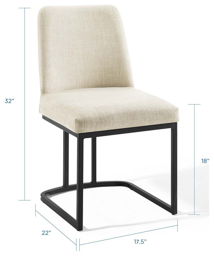 Side Dining Chair, Fabric, Metal, Black Beige, Modern, Cafe Bistro Restaurant