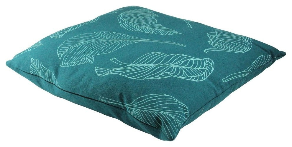 17" Teal Green Tropical Leaf Printed Square Throw Pillow
