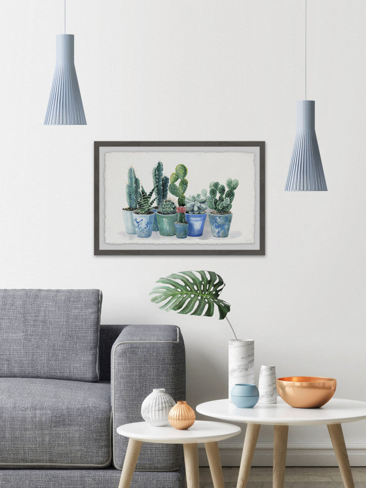 "Potted Cactus Bunch" Framed Painting Print