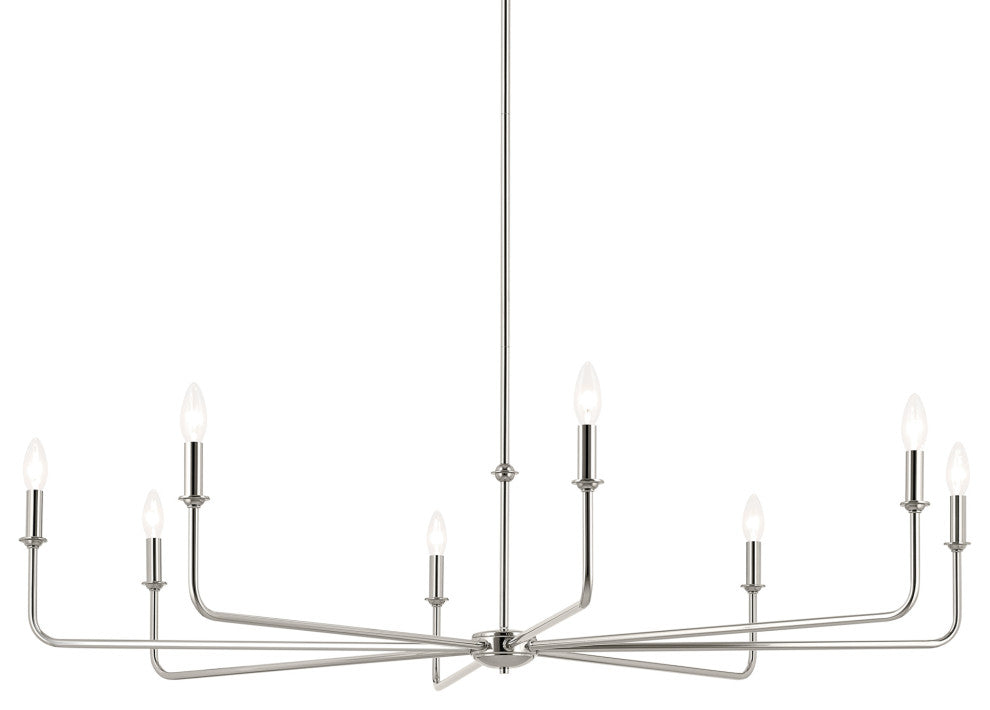 Pallas 52" XL 8-Light Round Chandelier With White Linen Shade, Polished Nickel