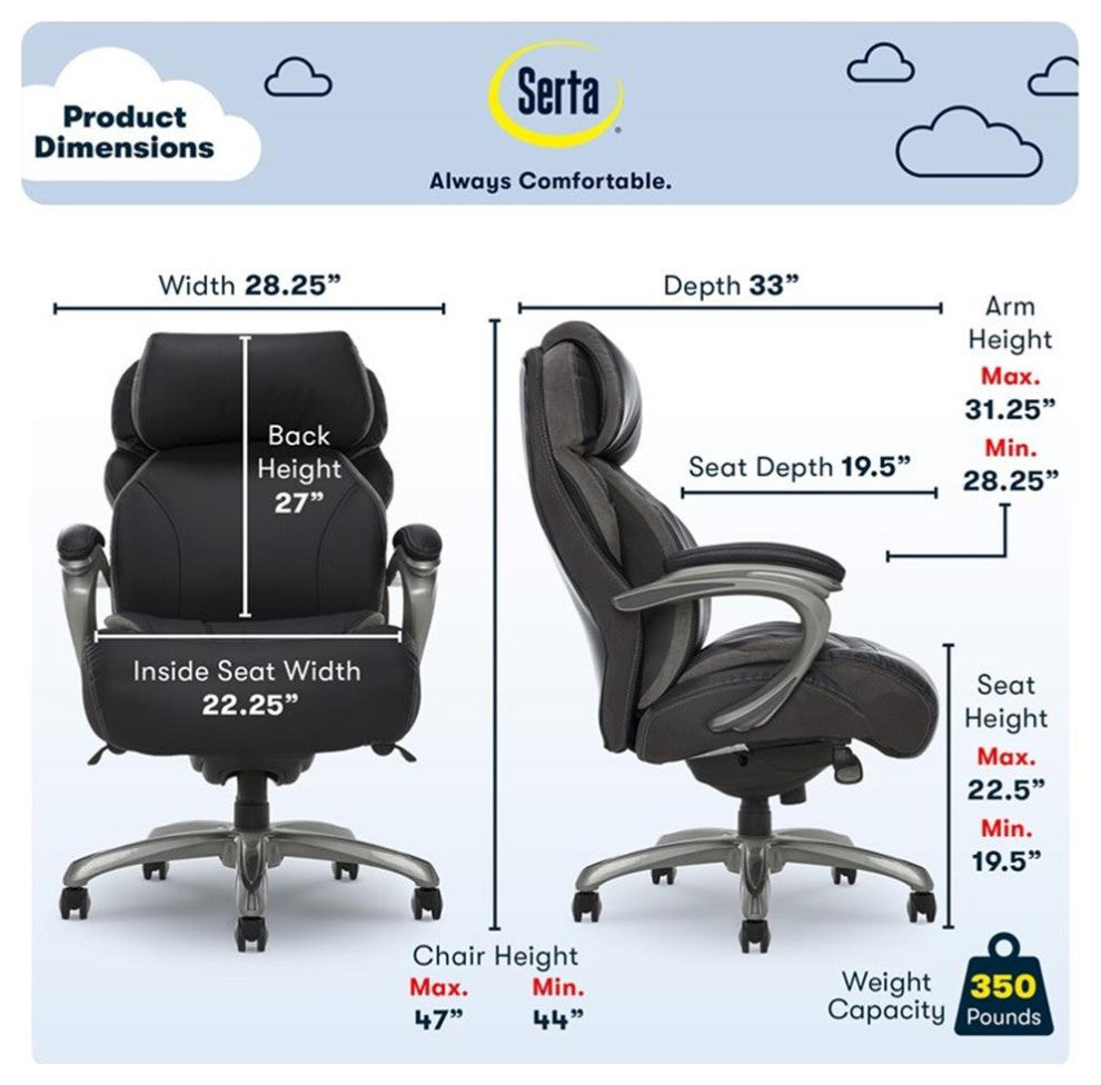 Serta Jackson Big and Tall Faux Leather Executive Office Chair in Black