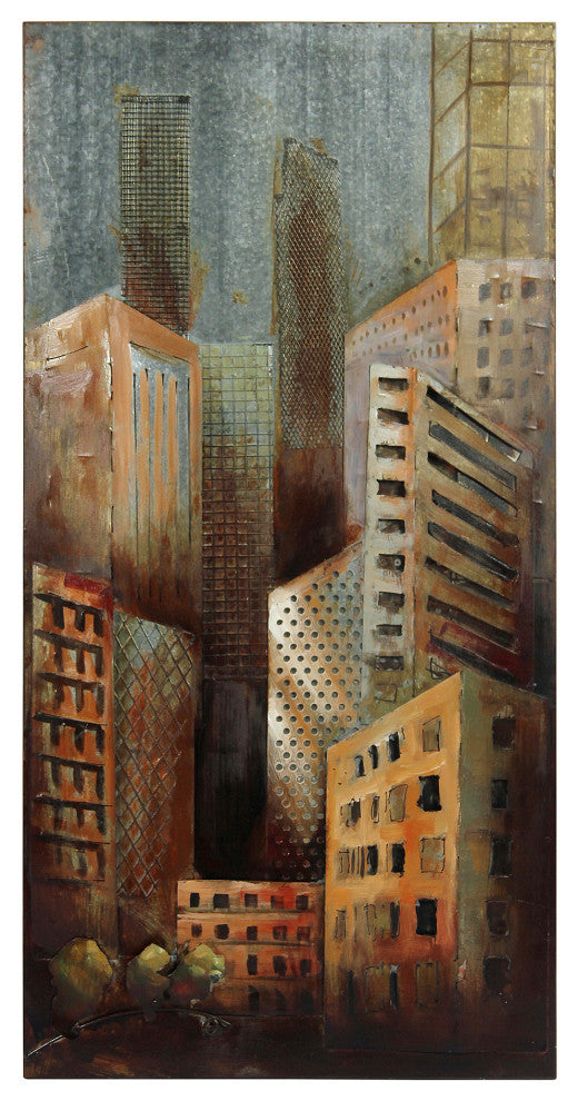 "Grey Arquitecture 1" Primo Mixed Media Hand Painted Iron Wall Sculpture