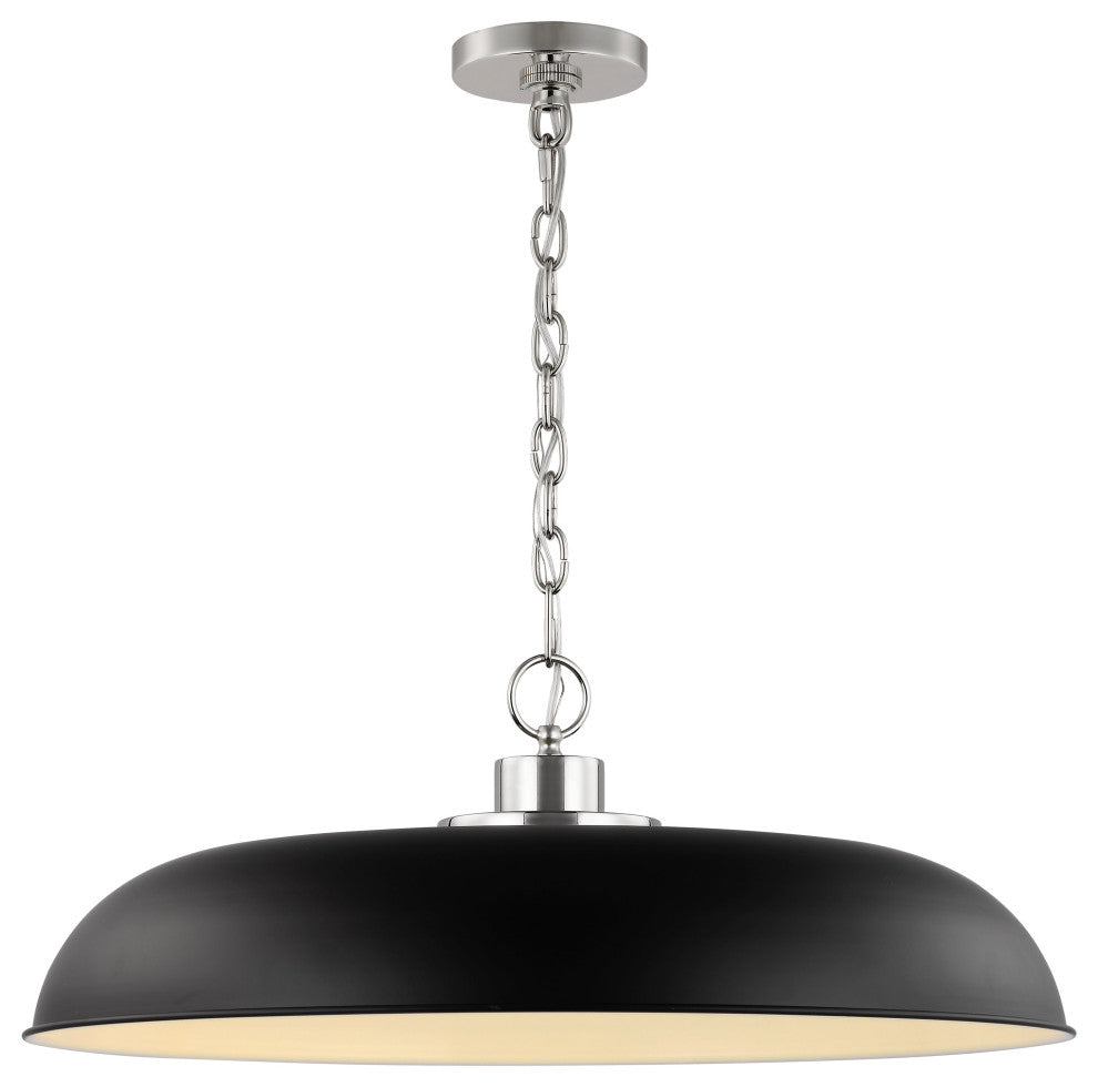 Colony 1-Light Large Pendant, Matte Black With Polished Nickel