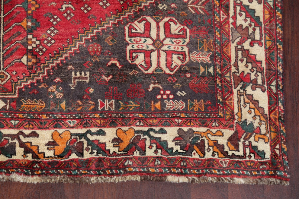 Consigned, Faded Vintage Traditional Handmade Persian Abrash Area Rug, Red, 7x10