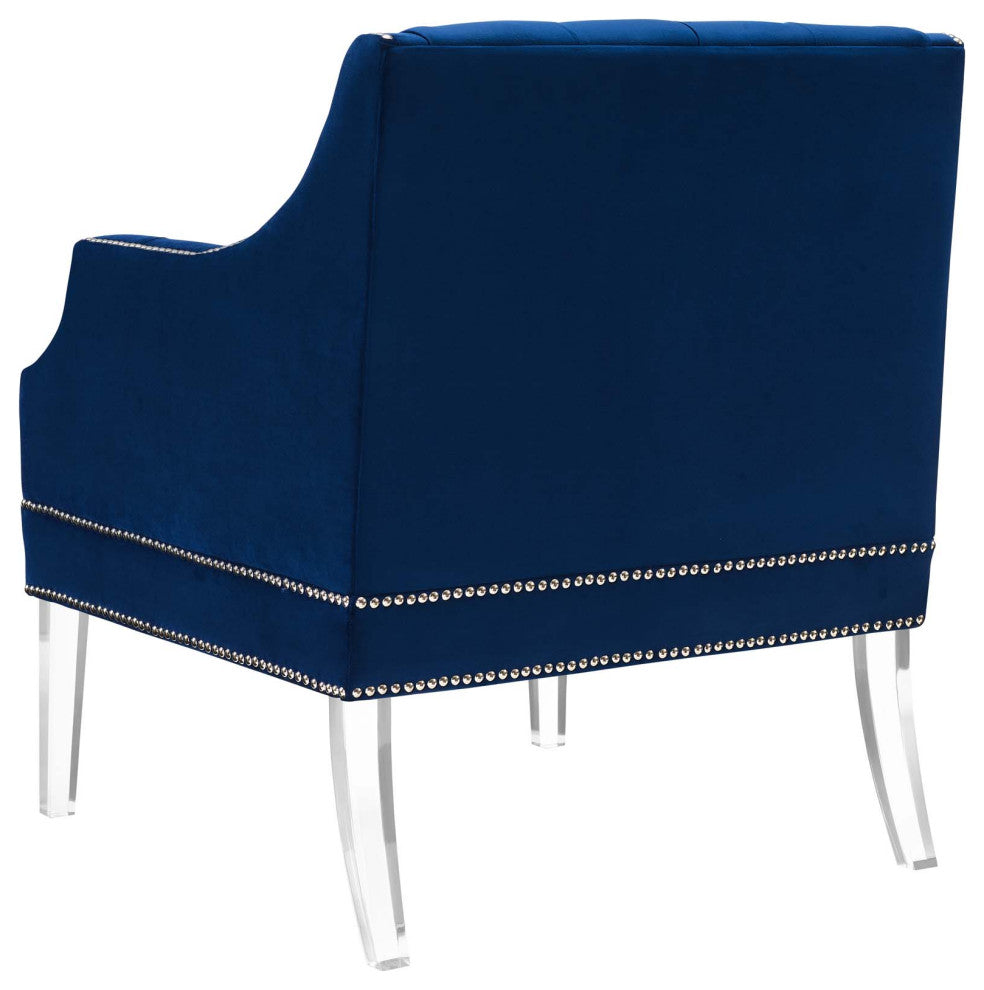 Modern Living Room Lounge Accent Side Chair Armchair, Velvet Fabric, Navy Blue