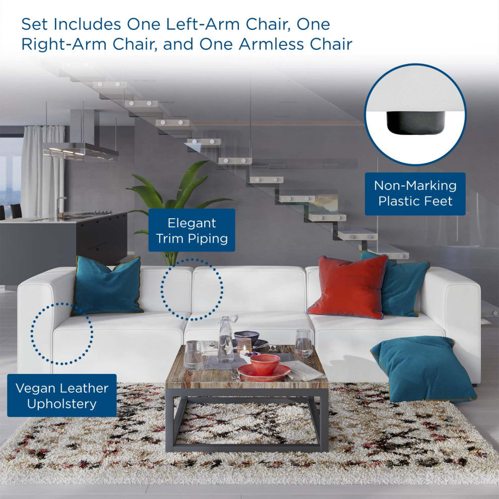 Sectional Sofa Set, Faux Vegan Leather, White, Modern, Living Lounge Hospitality