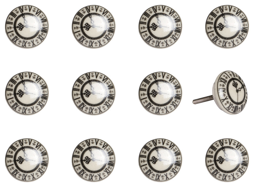 Knob-It Vintage Handpainted Ceramic Knobs, Set of 12, Cream/Black/Gray