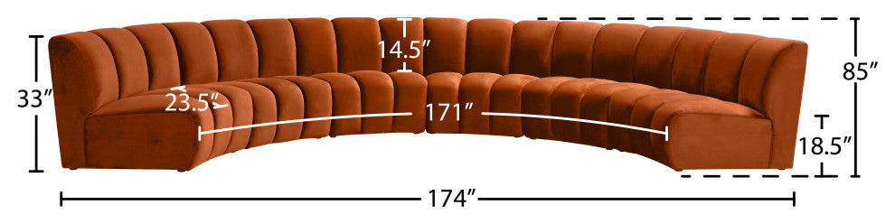 Infinity Channel Tufted Velvet Modular Chair, Cognac, 6 Piece
