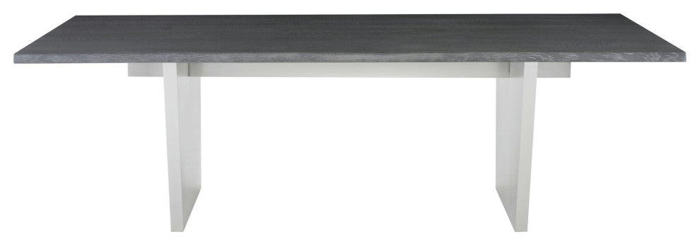 Aiden 78-inch Rectangular Dining Table Brushed Stainless Oxidized Grey Oak Top