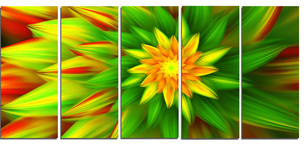 Amazing Dance of Green Petals, Floral Canvas Art Print, 60"x28", 5 Panels