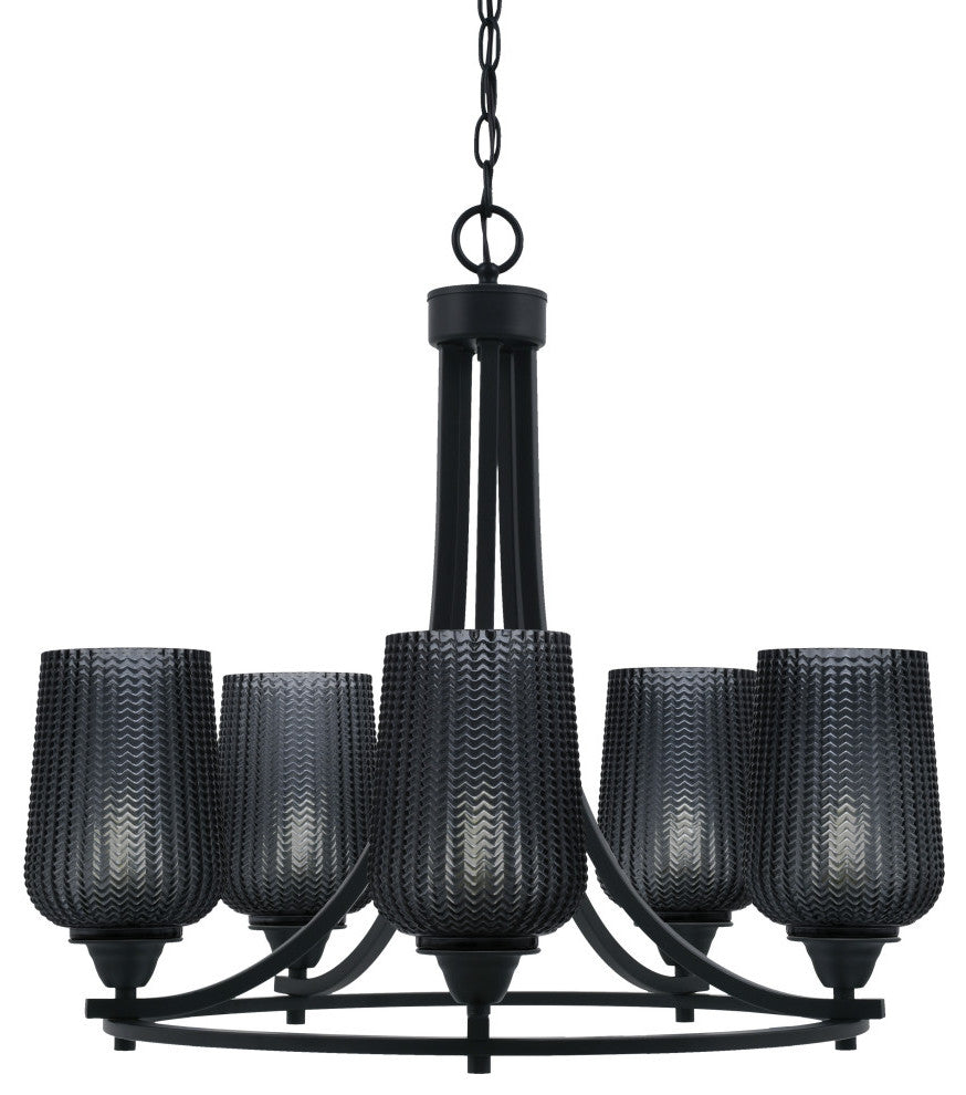 Paramount 5-Light Chandelier, Matte Black, 5" Smoke Textured Glass