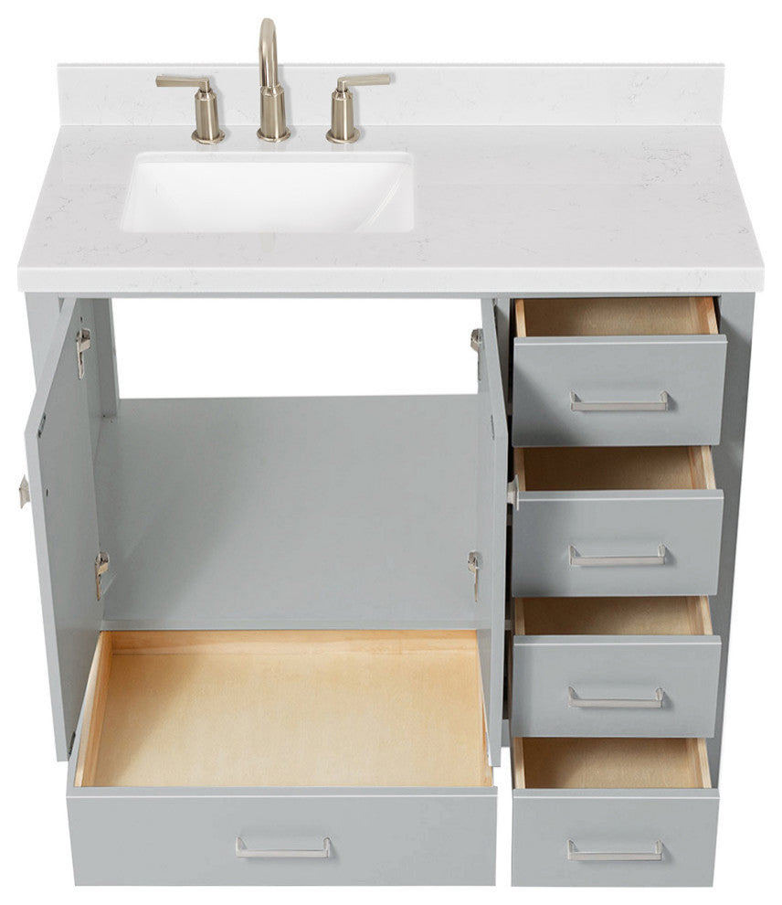 Ariel Cambridge 42" Left  Single Rectangle Sink Vanity, Carrara Quartz