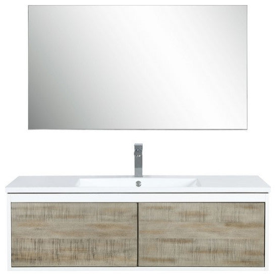 Scopi Modern 48" Rustic Acacia Bathroom Vanity Set, Labaro Brushed Nickel Faucet