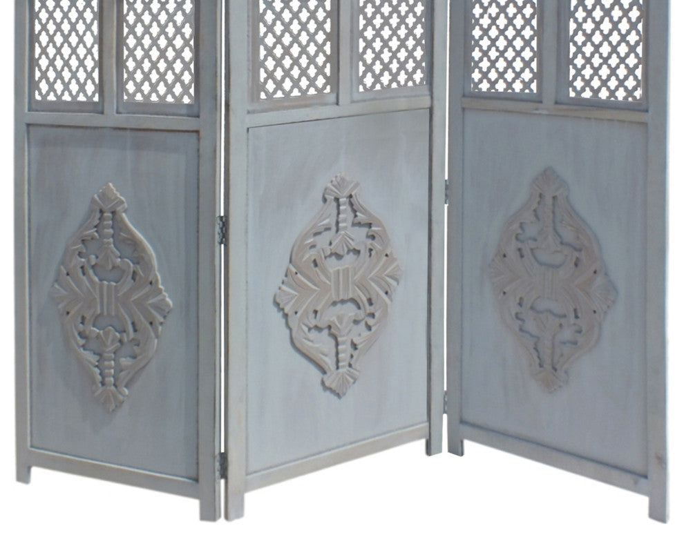 Wooden 3 Panel Foldable Room Divider, Blue