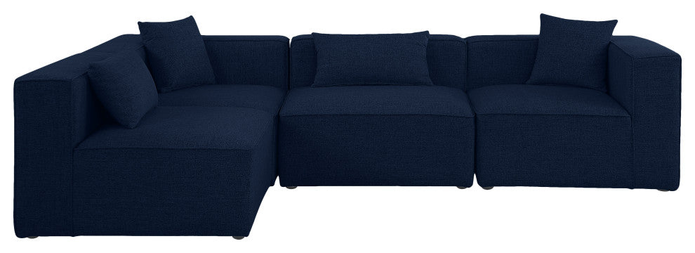 Cube Upholstered Modular Sectional, Navy, 4-Piece: 2 Armless Chair, 2 Corner Chair, Linen Texured Fabric