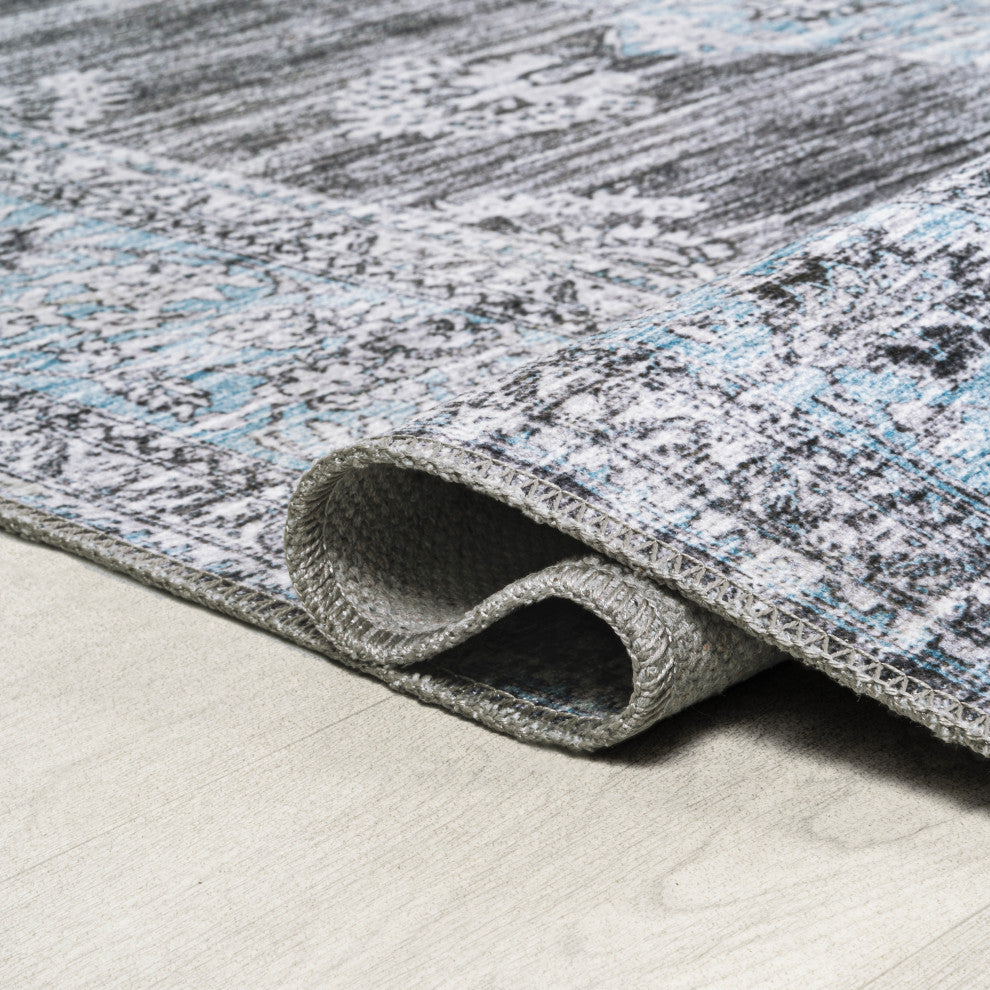 Bausch Distressed Chenille Washable Dark Gray/Blue 5 ft. x 8 ft. Area Rug