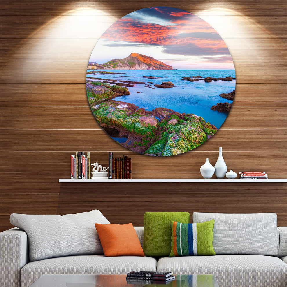 Colorful Giollonardo Beach Sunset, Seashore Round Metal Wall Art, 23"