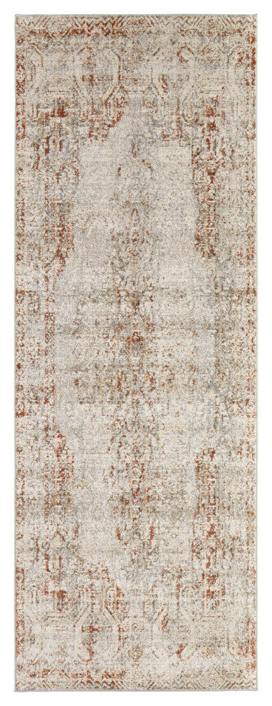 Frencess R39GK Transitional/Casual/Vintage Rug, Gray/Rust, 2'6"x12' Runner