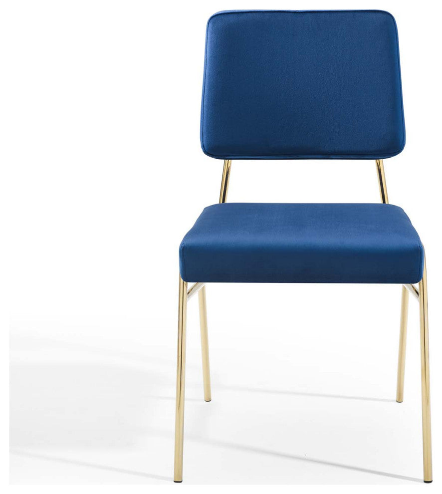 Side Dining Chair, Velvet, Metal, Gold Blue Navy, Modern, Cafe Bistro Restaurant
