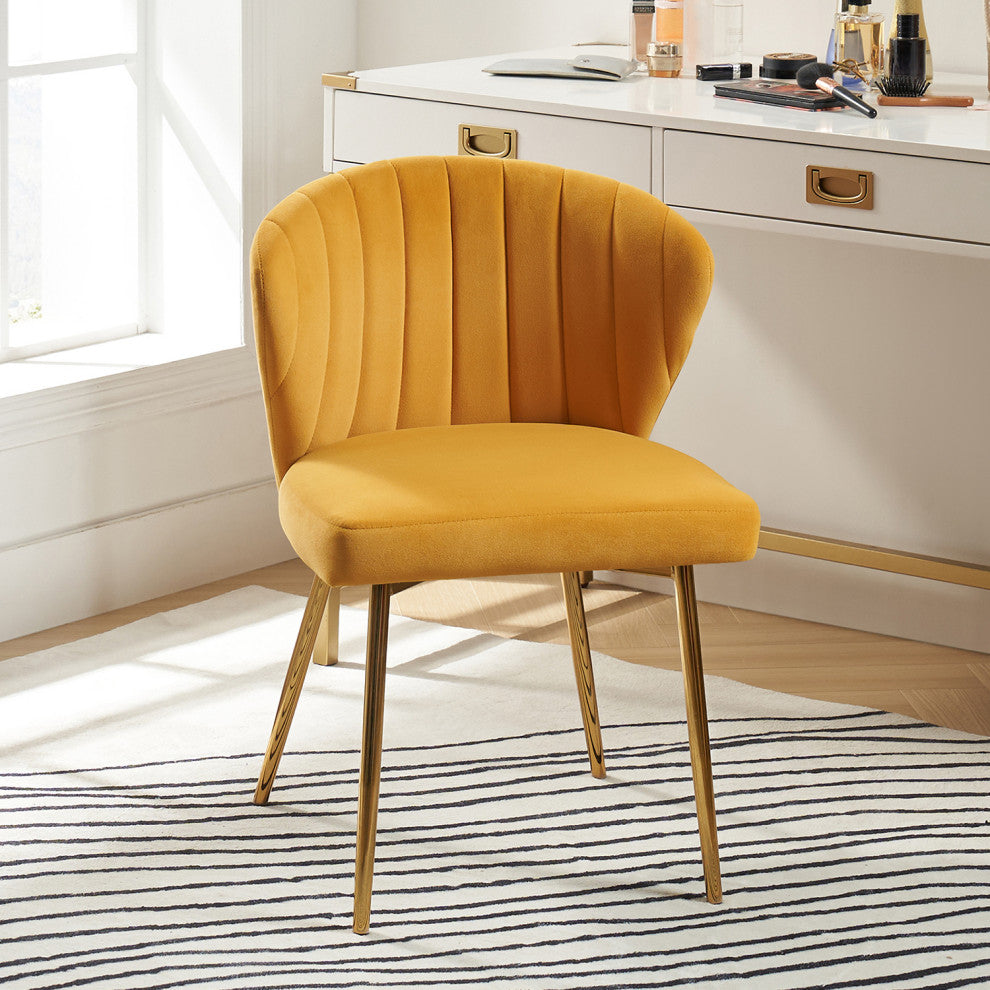 Luna Contemporary Side Chair With Tufted Back, Mustard