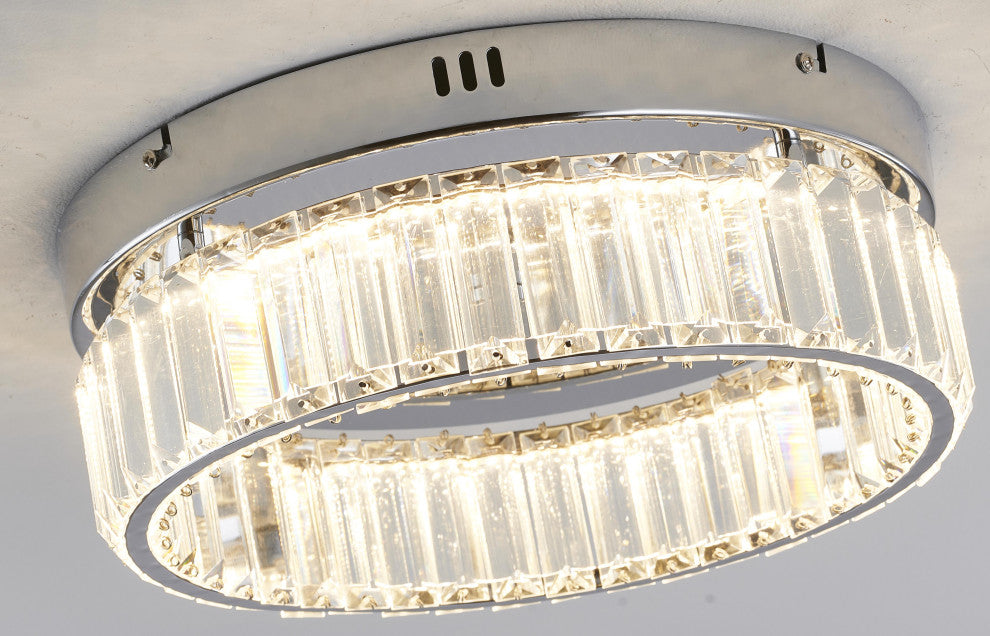 1-Light Chrome Dimmable LED Flush Mount With Clear Crystals