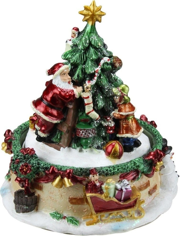 6" Animated Santa Claus and Christmas Tree Winter Scene Rotating Music Box