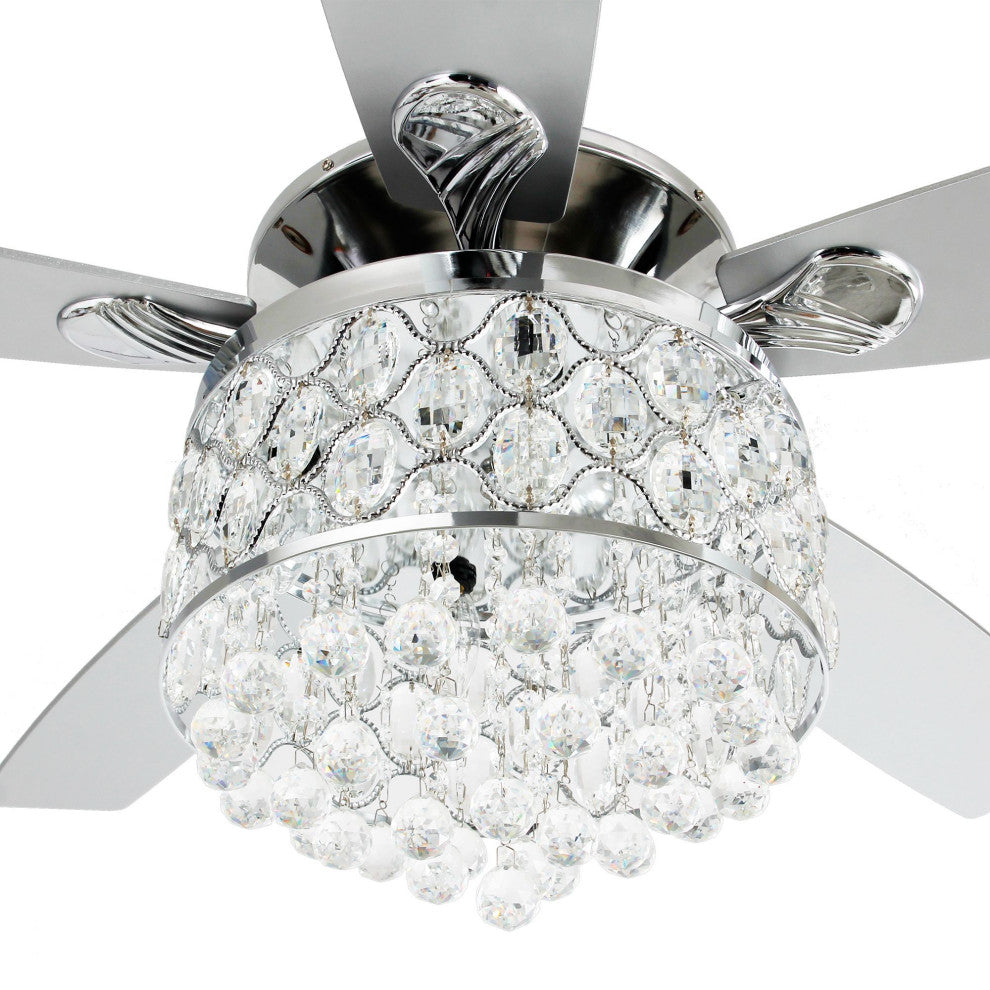 5 Blades Modern Crystal Ceiling Fan with LED Light and Remote Control