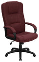 High Back Burgundy Fabric Executive Swivel Office Chair with Arms