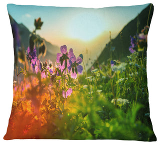 Multicolor Mountains Meadow View Floral Throw Pillow, 18"x18"