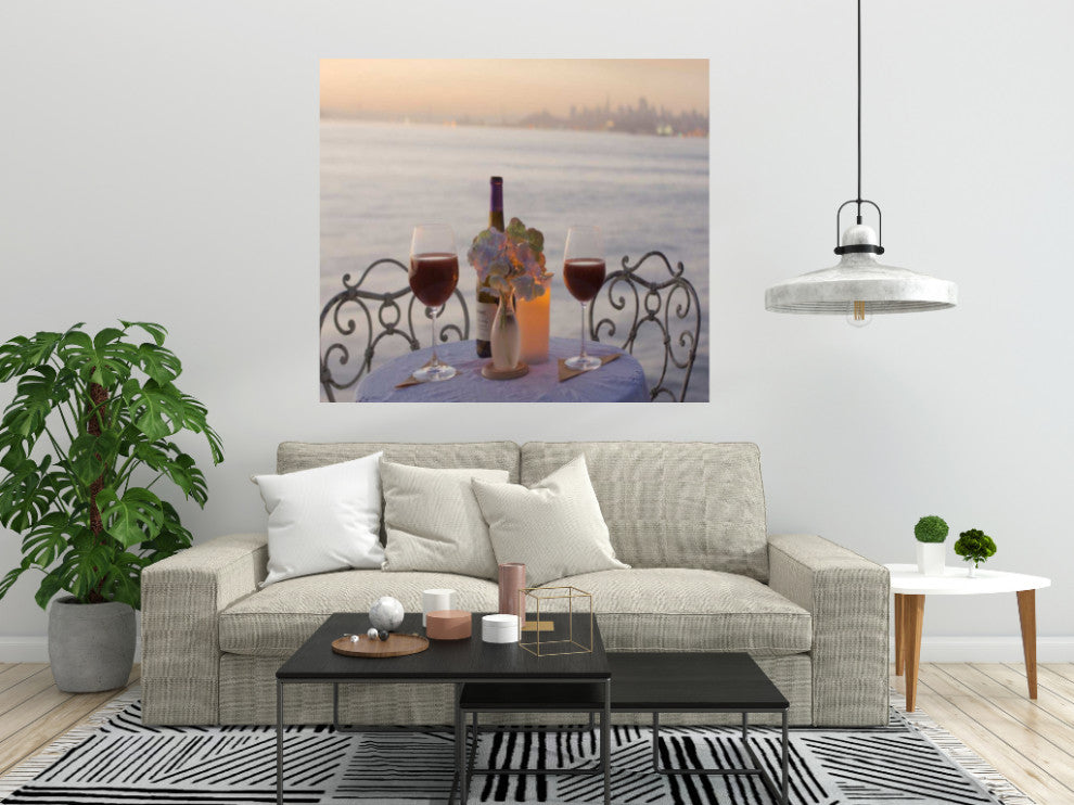 Sunset Wine Night For Two City 4 Giclee Wrap Canvas Wall Art