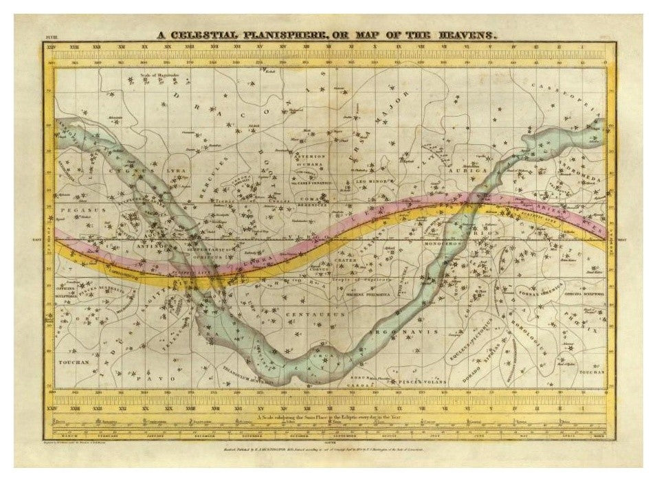 "A Celestial Planisphere, or Map of the Heavens, 1835" Paper Art, 24"x18"