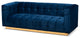 Joetta Glam and Luxe Navy Blue Velvet Fabric Upholstered Brushed Gold Sofa