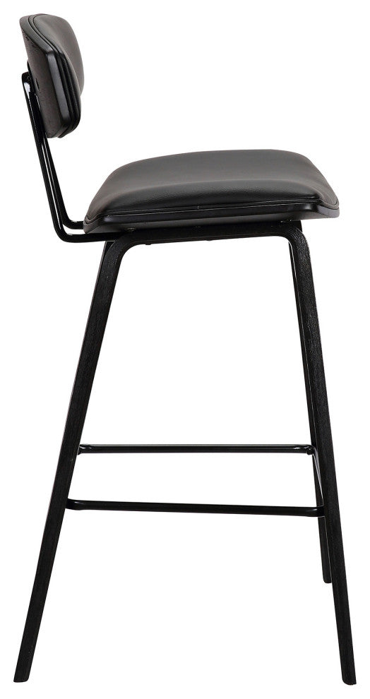 29" Black Faux Leather Mid Century Modern Bar Stool